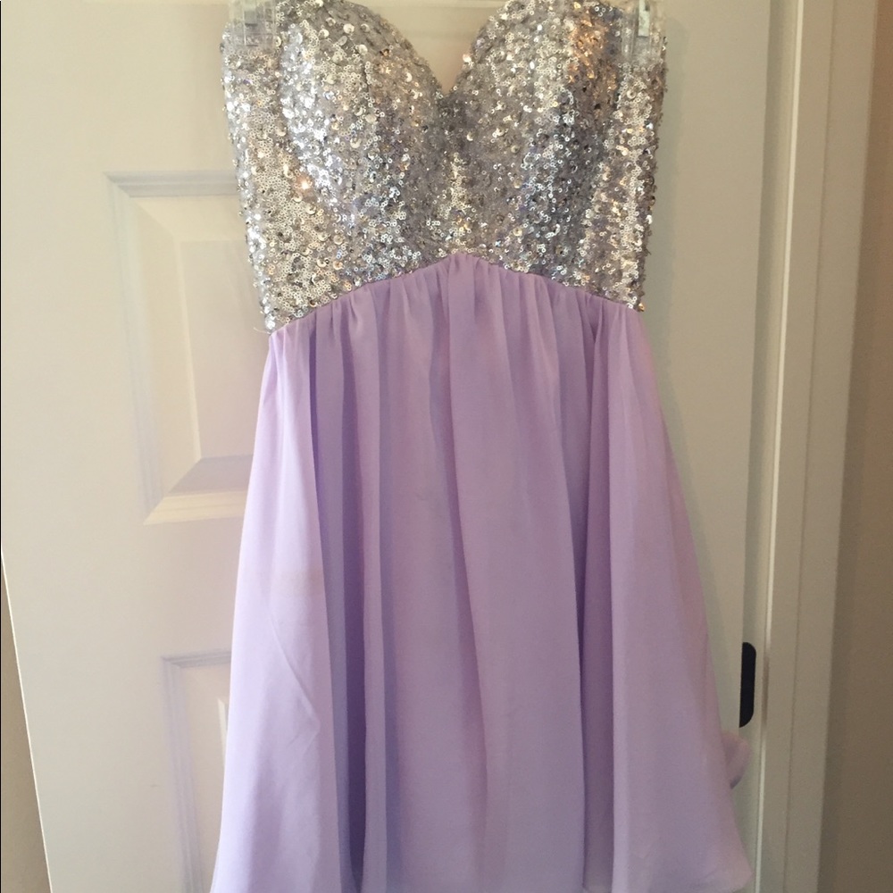 Purple Strapless Sequin Cocktail Dress
